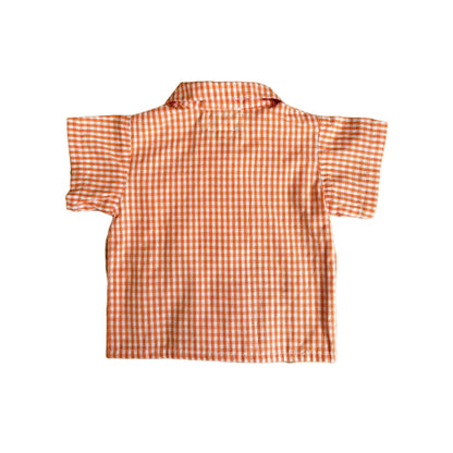 Short Sleeve Gingham Shirt - Orange - Green - Navy - Red -  Black
