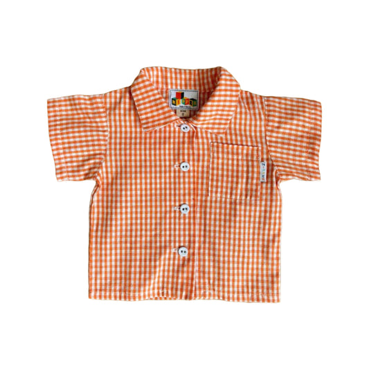 Short Sleeve Gingham Shirt - Orange - Green - Navy - Red -  Black
